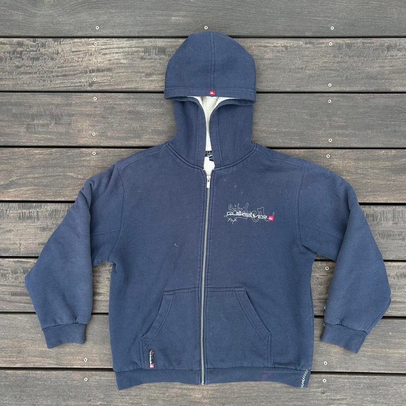 Vintage Y2K Navy Blue Quiksilver Fleece Lined Zip Up Hoodie Sweatshirt - Picture 1 of 8